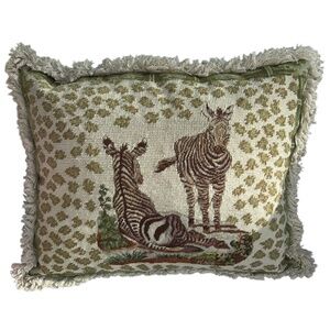 Decorative Zebra Tapestry Accent Pillow in Olive and Cream